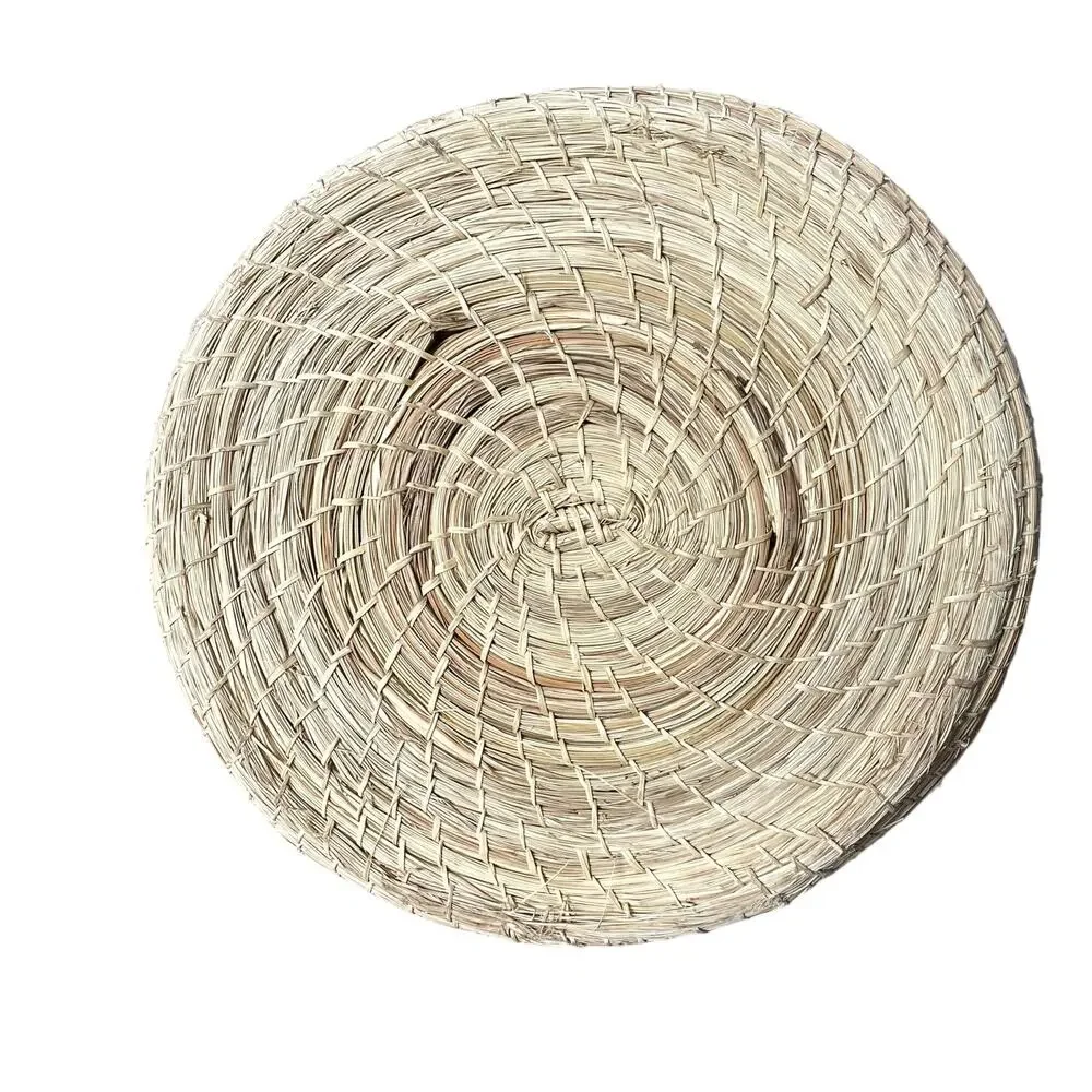 Vintage Straw Basket Raffia Flowers Covered Dome Lid Large Sewing Boho Grandma